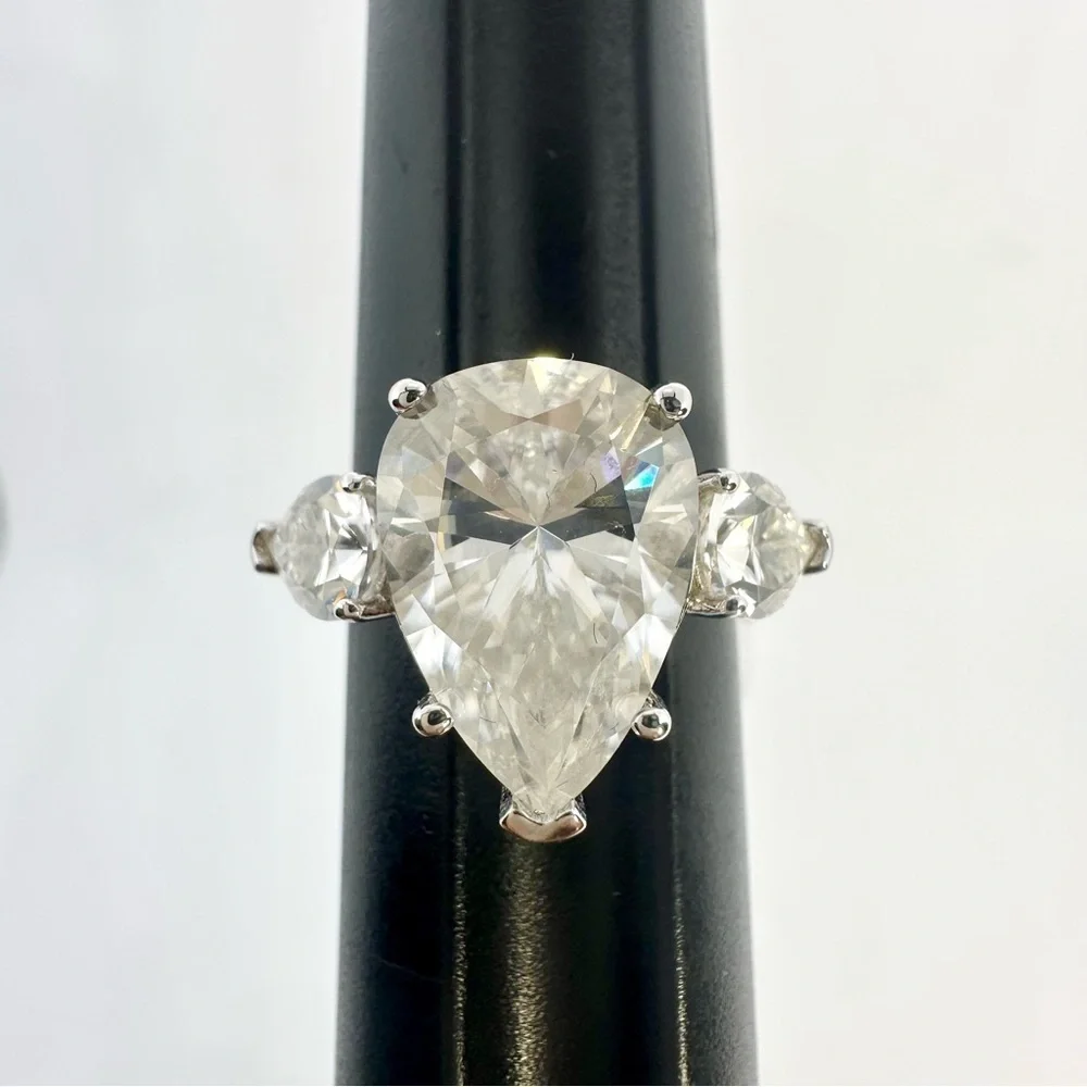 Pear Cut Moissanite 3 Stone Ring Past Present Future Trilogy Anniversary Wedding